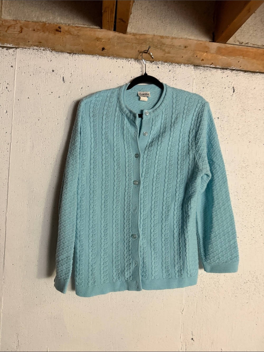 Vintage Light Blue Cable-Knit Button Cardigan, fits M/L - Picture 5 of 10